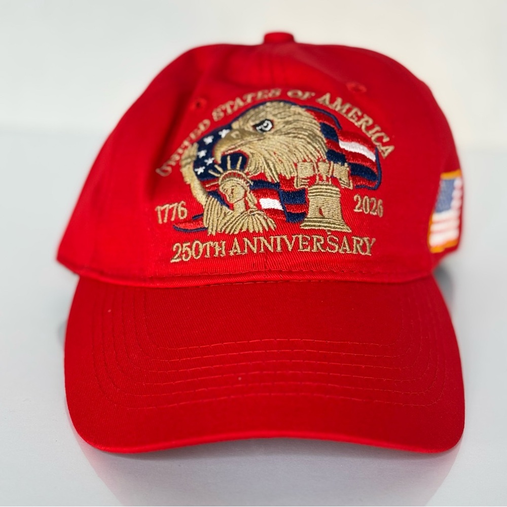 Red 250th Anniversary Embroidered Eagle Baseball Cap